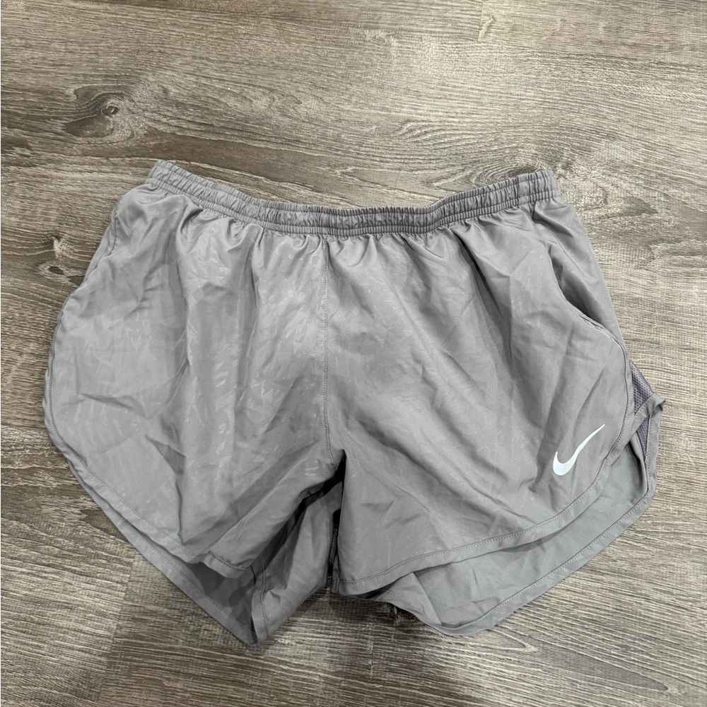 Nike Grey Dri-FIT Athletic Running Shorts with Black Swoosh